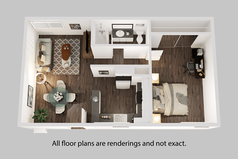 Floor plan for 1 bed, 1 bath, 680 sqft